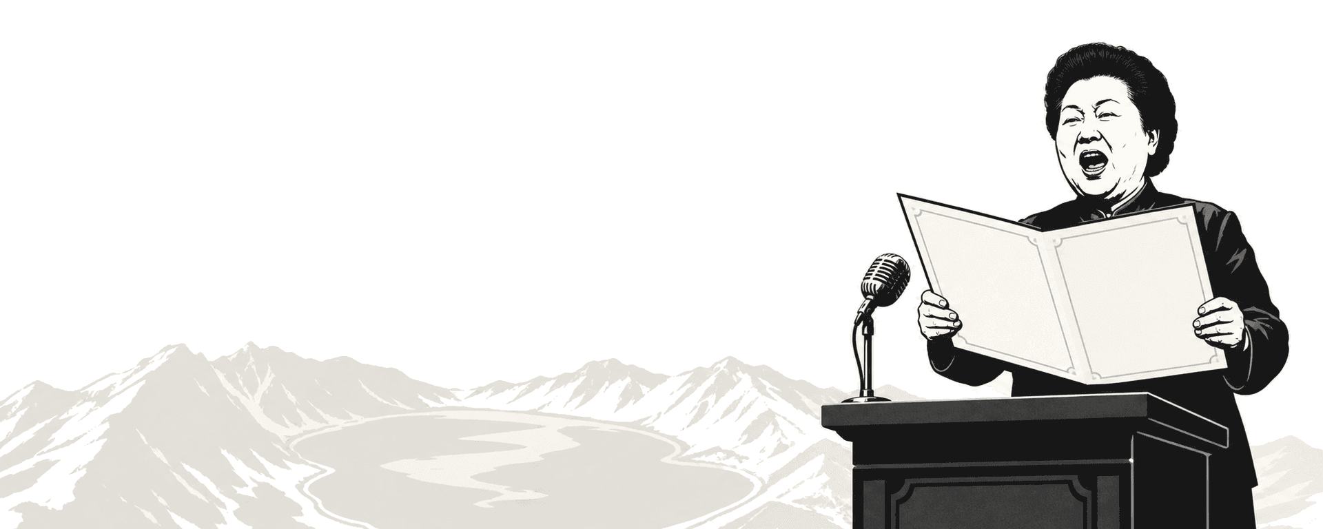 A bureau announcer proclaims the decree from the podium